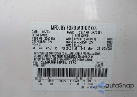 2023 Lincoln Nautilus Reserve z USA, uszkodzony, nr VIN 2LMPJ8K95PBL17870